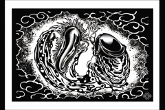 Ilustración blackwork con tematica erotica o shunga. Diseño de tatuaje en blanco y negro con líneas sólidas y bloques de negro. Ilustración realizada por Agu. Diseño disponible en Hipno Tattoo Estepona.