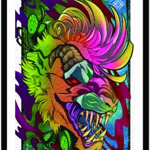 Illustration of a punk lion in bright colors