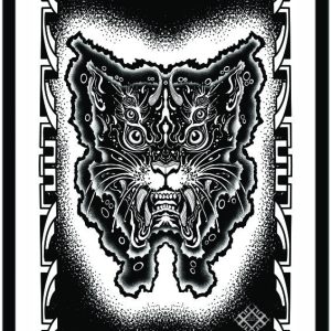 Illustration of a tiger’s head shaped as a butterfly.