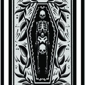 Illustration of a skeleton with three heads.