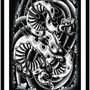 Illustration of a snake with flames