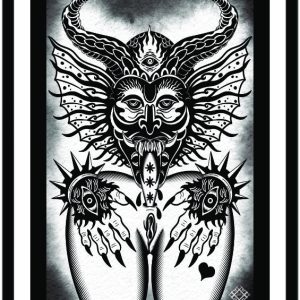 Illustration of a devil head licking ass.