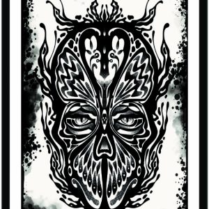 Illustration of a butterfly skull made in black and white.